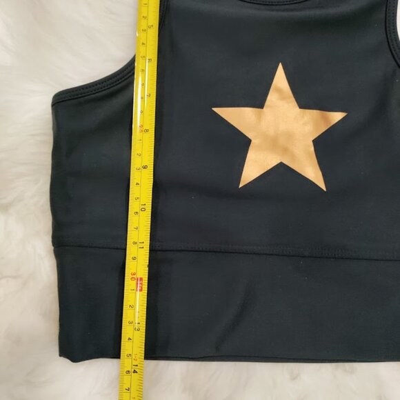 Strut This Stretch Crew Neck Sleeveless Racerback Star Sports Bra Black Small - Picture 4 of 5